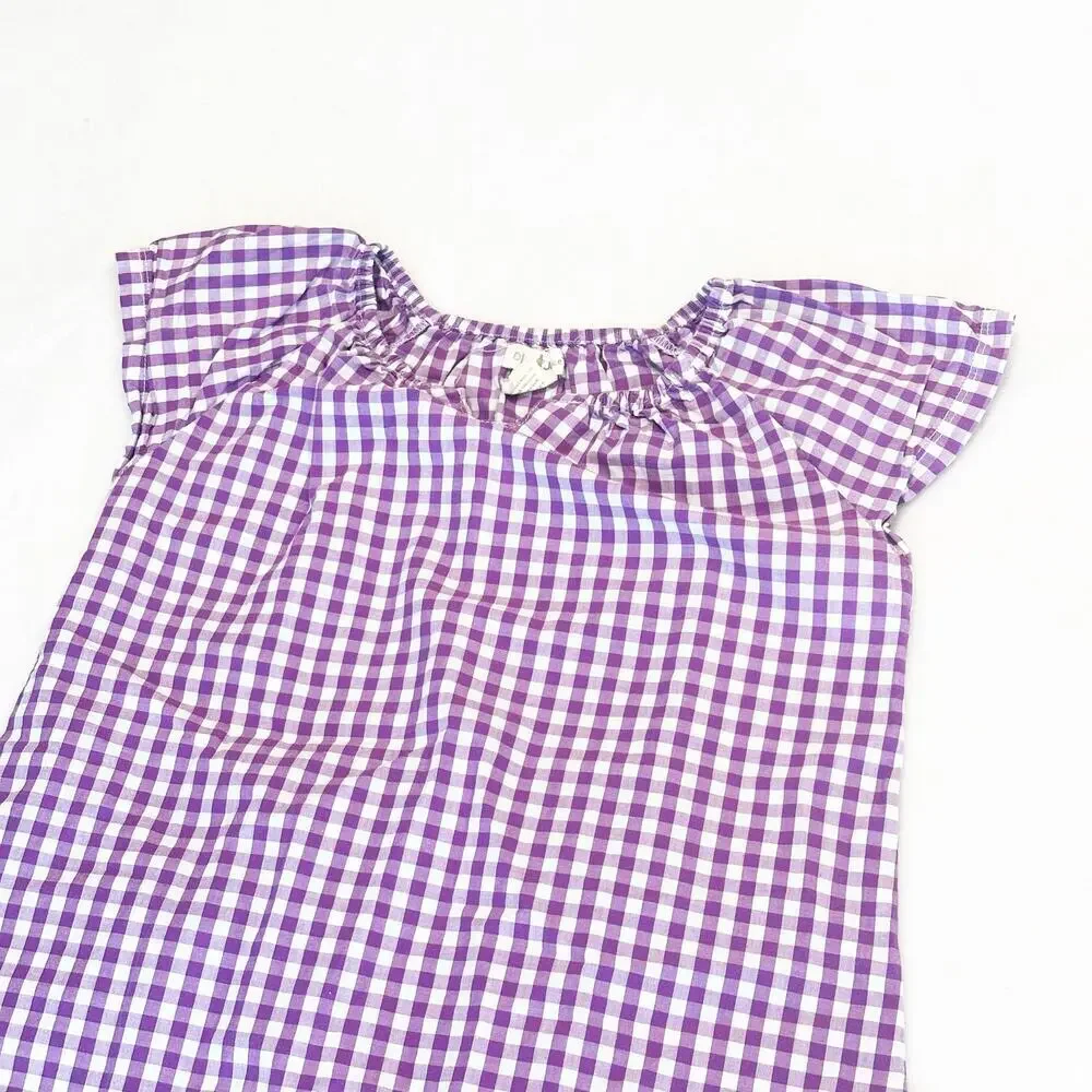 Olive Juice Gingham Plaid Top sz 7 purple gingham short sleeve Flutter Sleeve